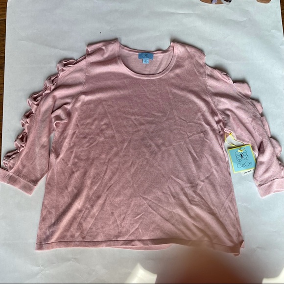CECE LIGHT PINK SWEATER CUT OUT SLEEVES PLUS SIZE 3X - Picture 3 of 9